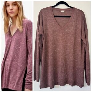 Aritzia Wilfred Sherbrooke Sweater V Neck Heathered Marled Berry Pink Sz L